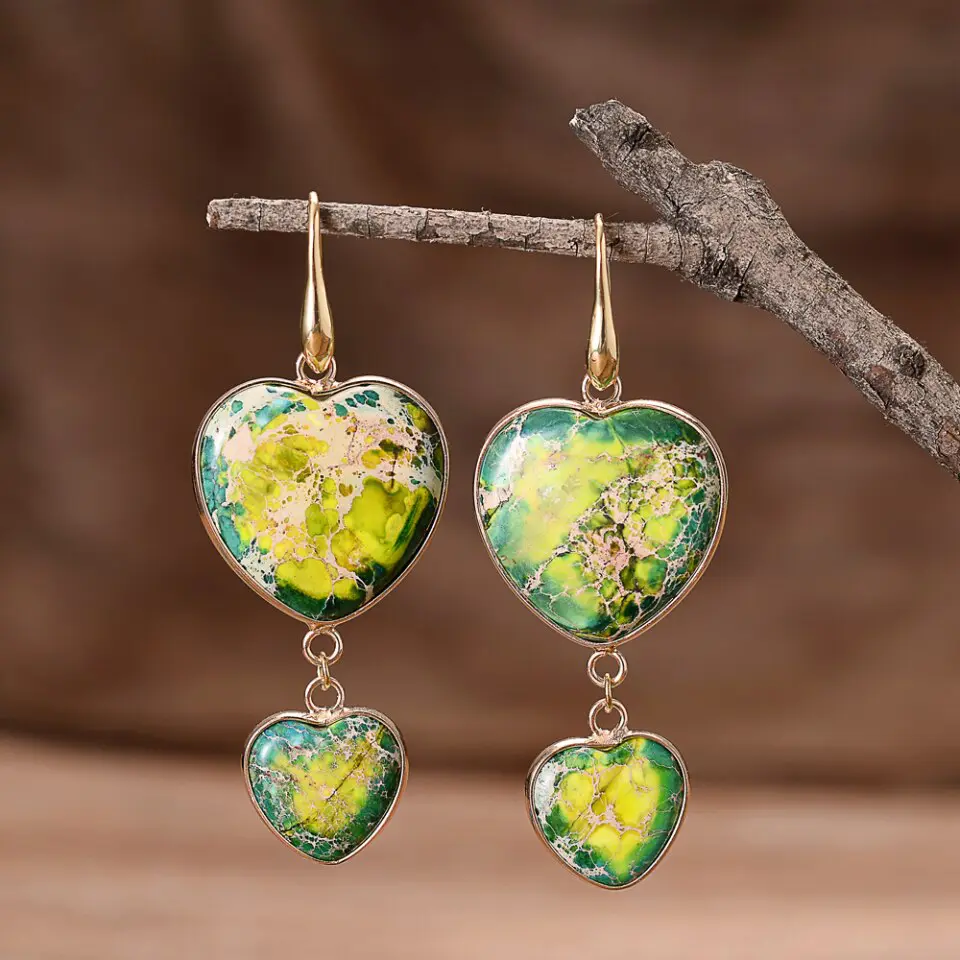 Azalia Dropping hearts Jasper Earrings