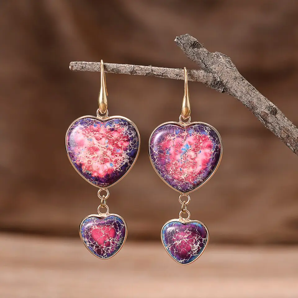 Azalia Dropping hearts Jasper Earrings