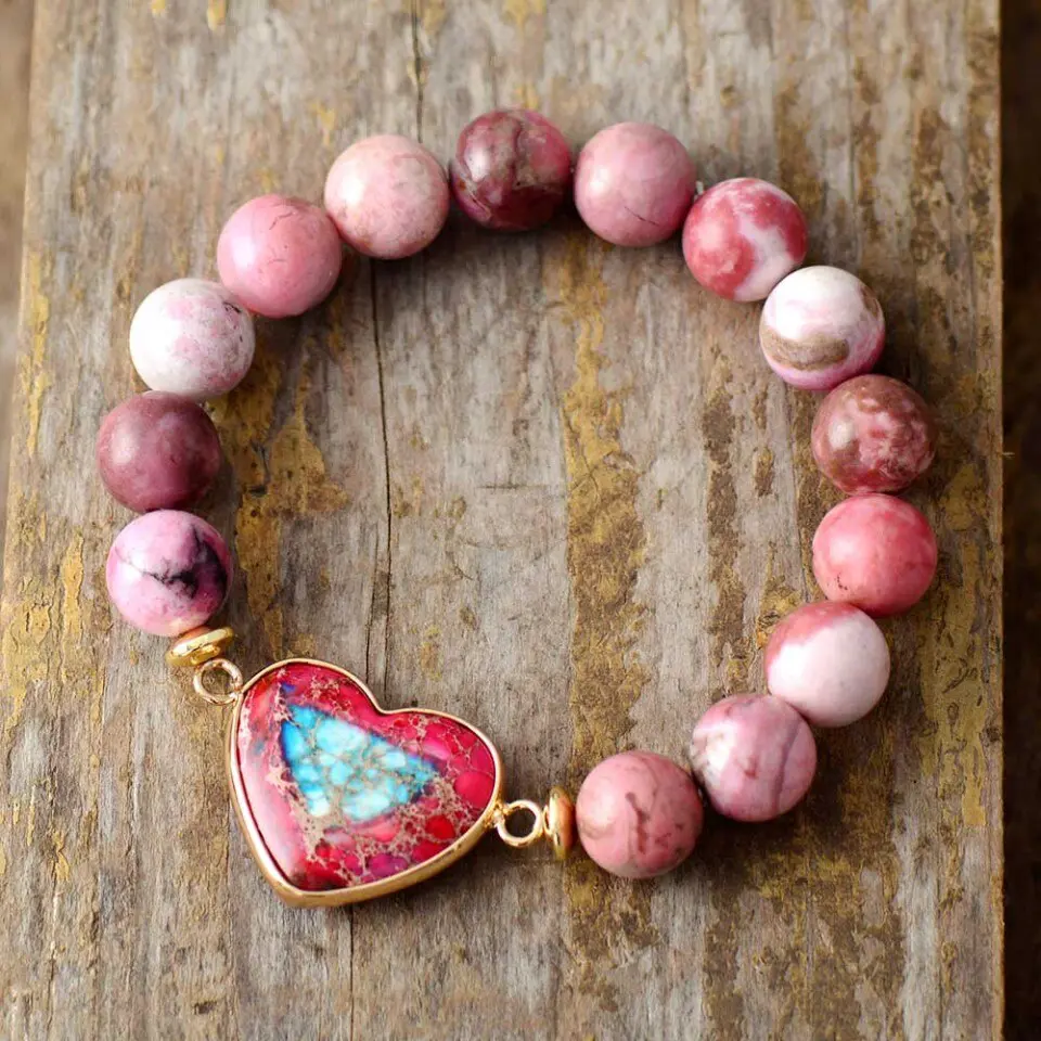 Natural Stone Bracelet Gemstone Bracelet Women Jewelry Jewelry Gifts , Heart Charm Elastic Bracelets