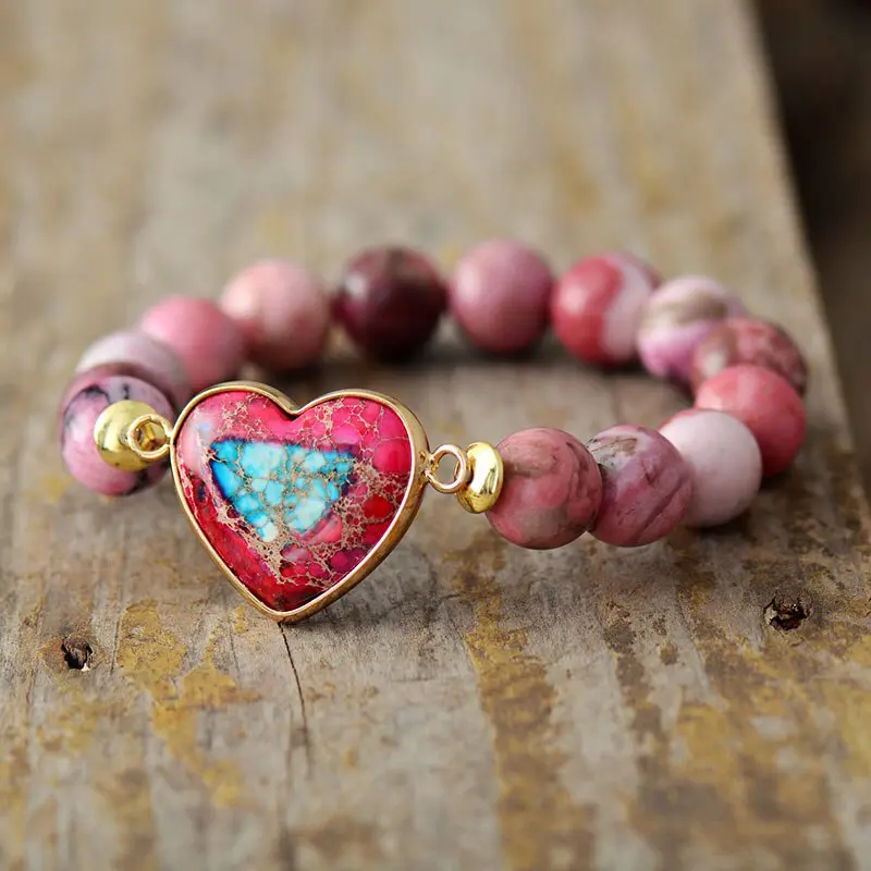 Natural Stone Bracelet Gemstone Bracelet Women Jewelry Jewelry Gifts , Heart Charm Elastic Bracelets