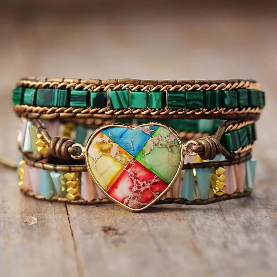 Zinnia Heart Jasper Wrap Bracelet