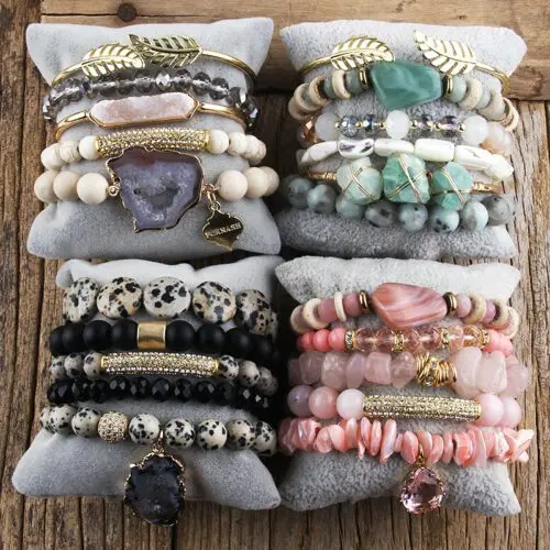 Boho Bracelet Stack of Crystal Harmony