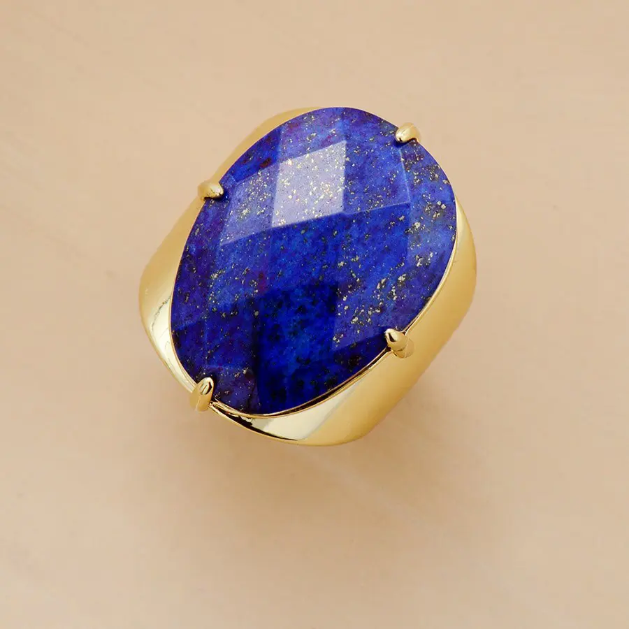 Lapis Lazuli Ring gold/Silver plated metal Adjustable Size