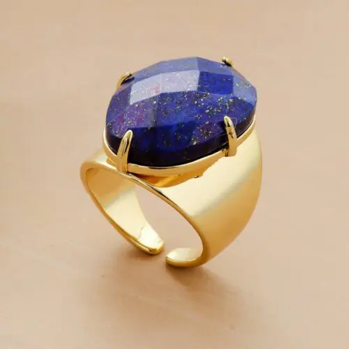 Lapis Lazuli Ring gold/Silver plated metal Adjustable Size