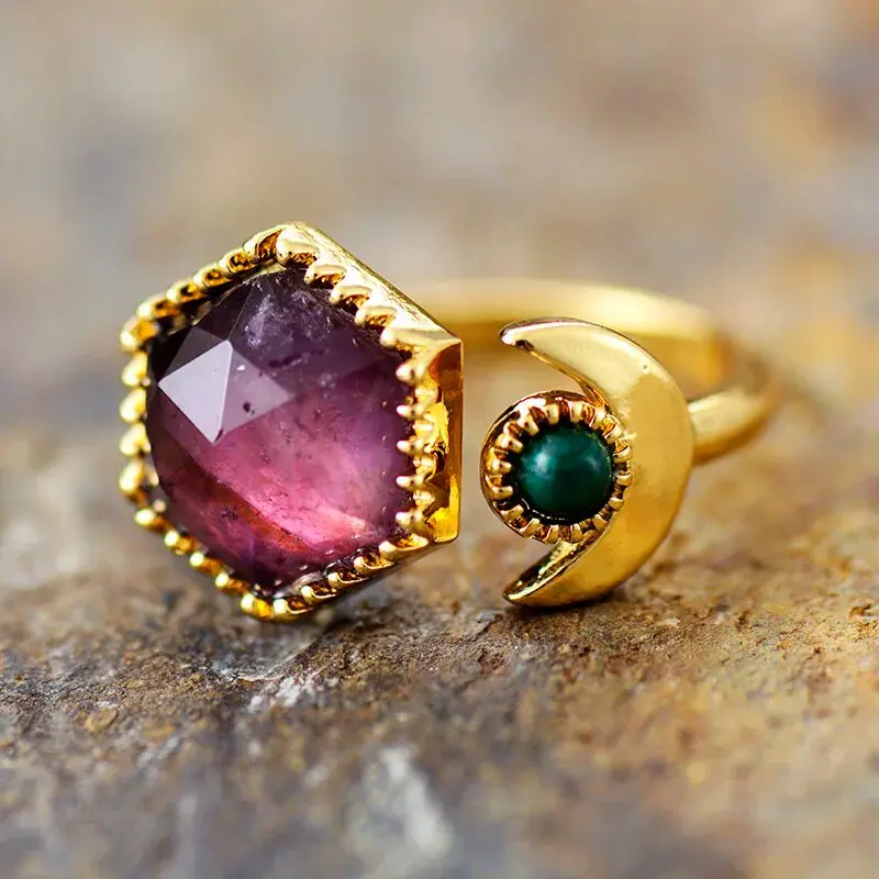 Crescent Oasis Boho Ring with Natural stones