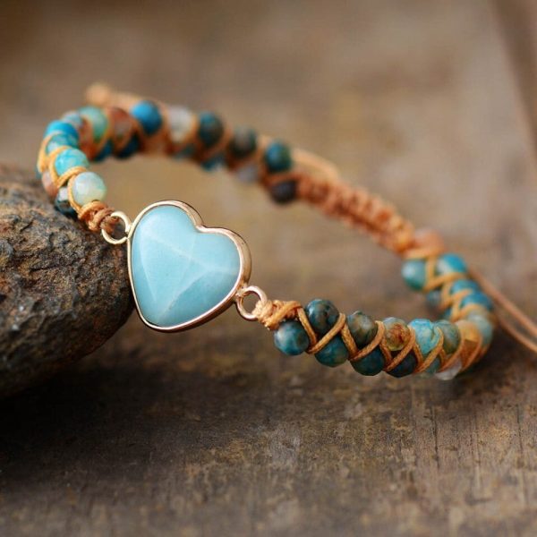 Amazonite Heart Braided Beads Bracelet