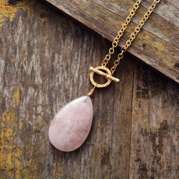 FLamingo Pink Rose Quartz Teardrop Pendant