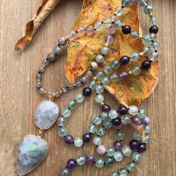 Moon Stone & Labradorite Beaded Necklace