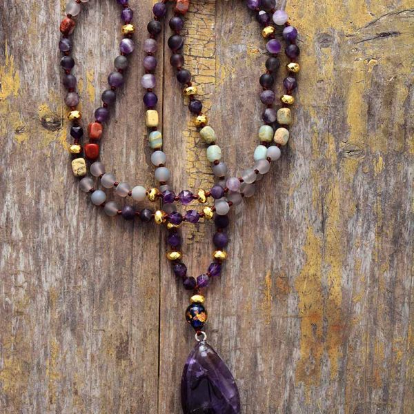 Viola Amethyst Pendant Beaded Necklace