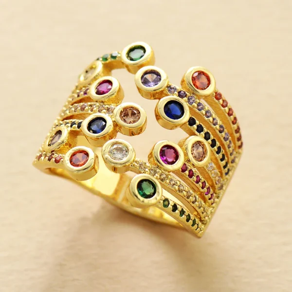 Gems cocktail Boho Ring Adjustable Golden Plated