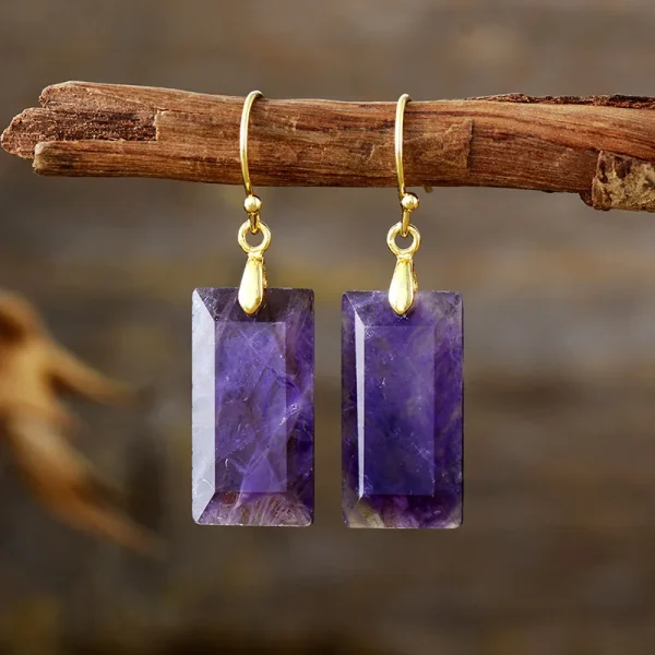 Geometric Amethyst/Amazonite/Labradorite stone Earrings Golden Plated Hook