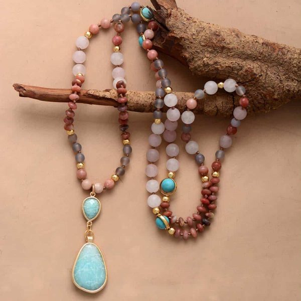 Amazonite Tear Drop Pendant Necklace