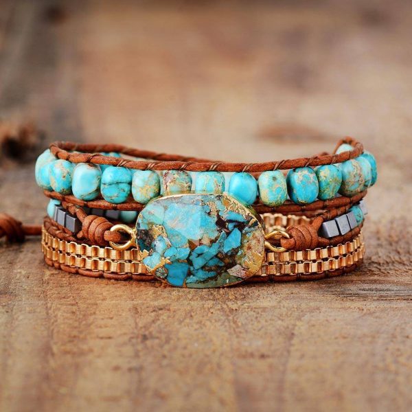 Cassiopeia Turquoise Leather Wrap Bracelet