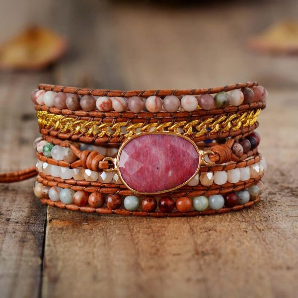 Rhodonite Stone Five Layered Wrap Bracelet