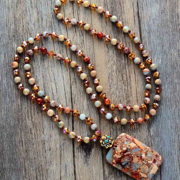 Ancient Stones Boho Beaded Pendant Necklace