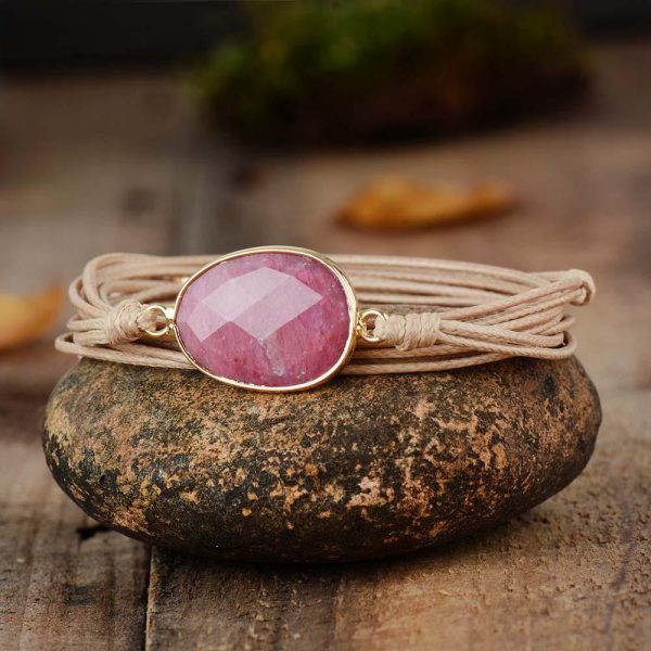 Rhodonite Charm Vegan Rope Wrap Bracelet