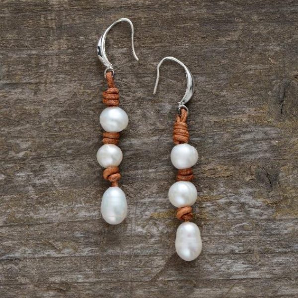 Celestia Pearl and leather Drop Earrings