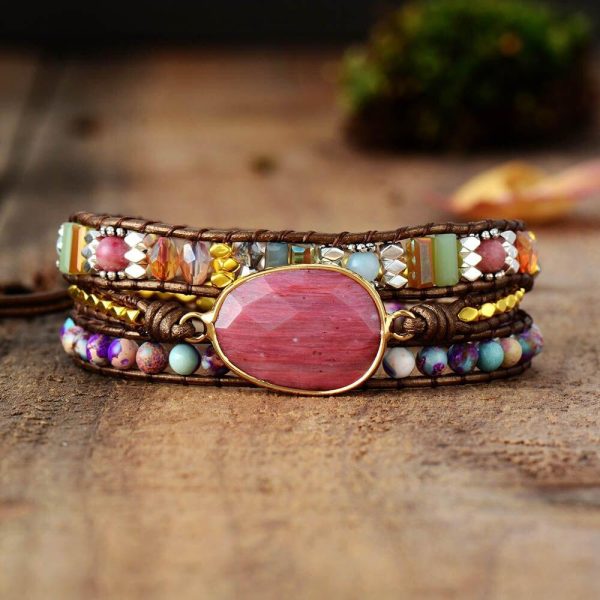 Fancy Bouquet Rhodonite Natural Gemstone Bracelet